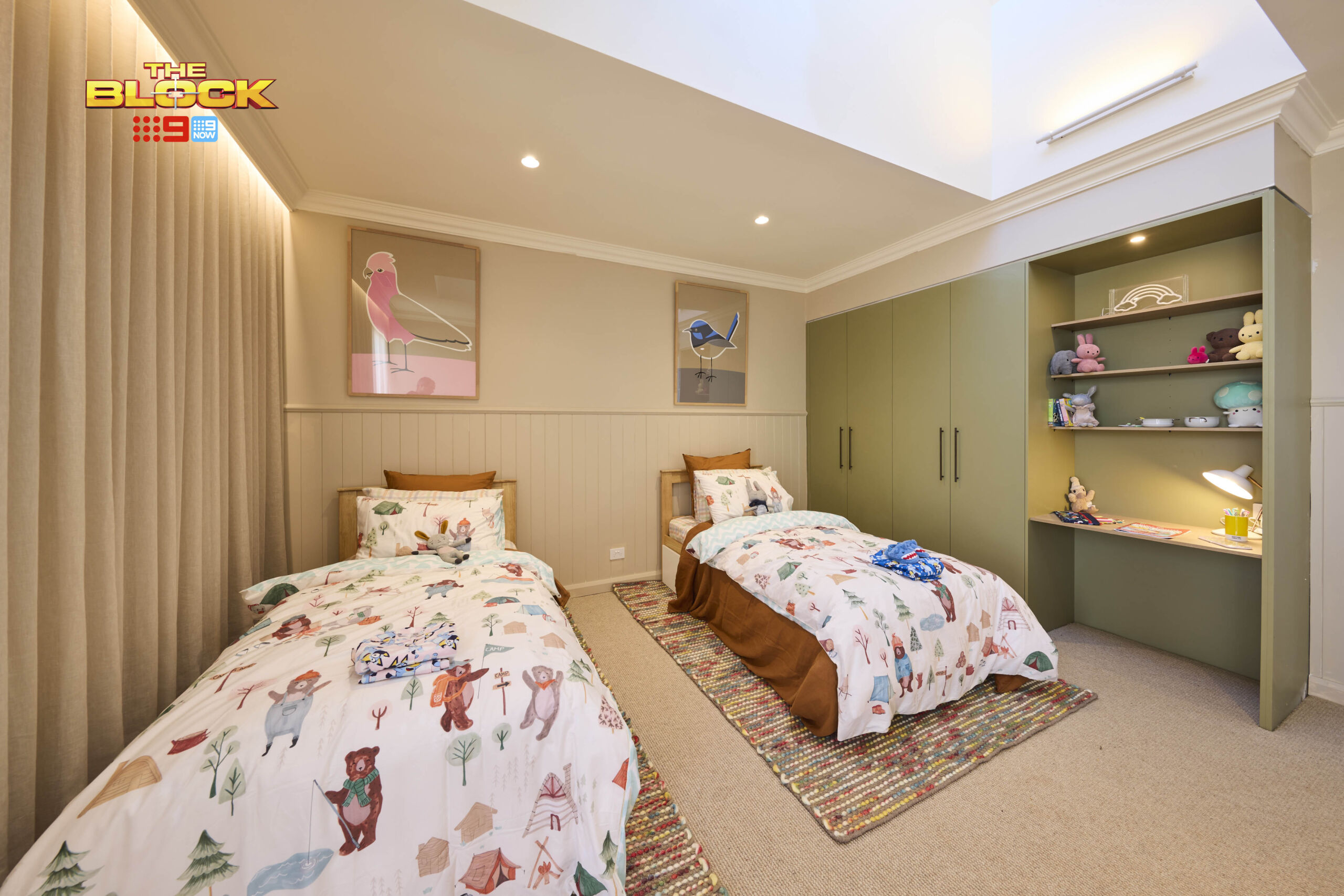 kids-bedroom-with-green-built-in-wardrobe-with-desk