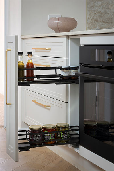 Integrated Cooking Agent in the kitchen, providing a convenient and versatile cooking station within the cabinetry.